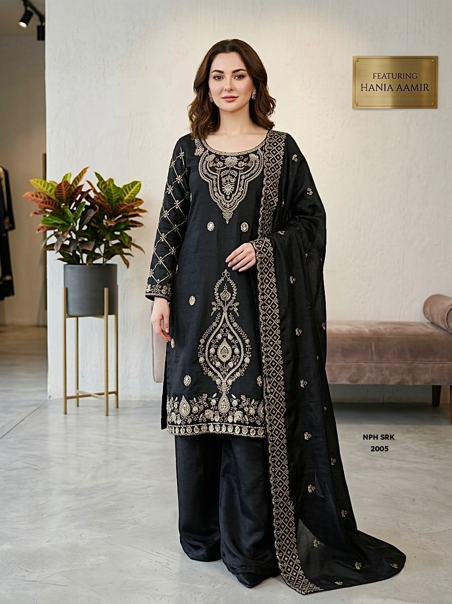 Black & Gold Embroidered Lehenga Set